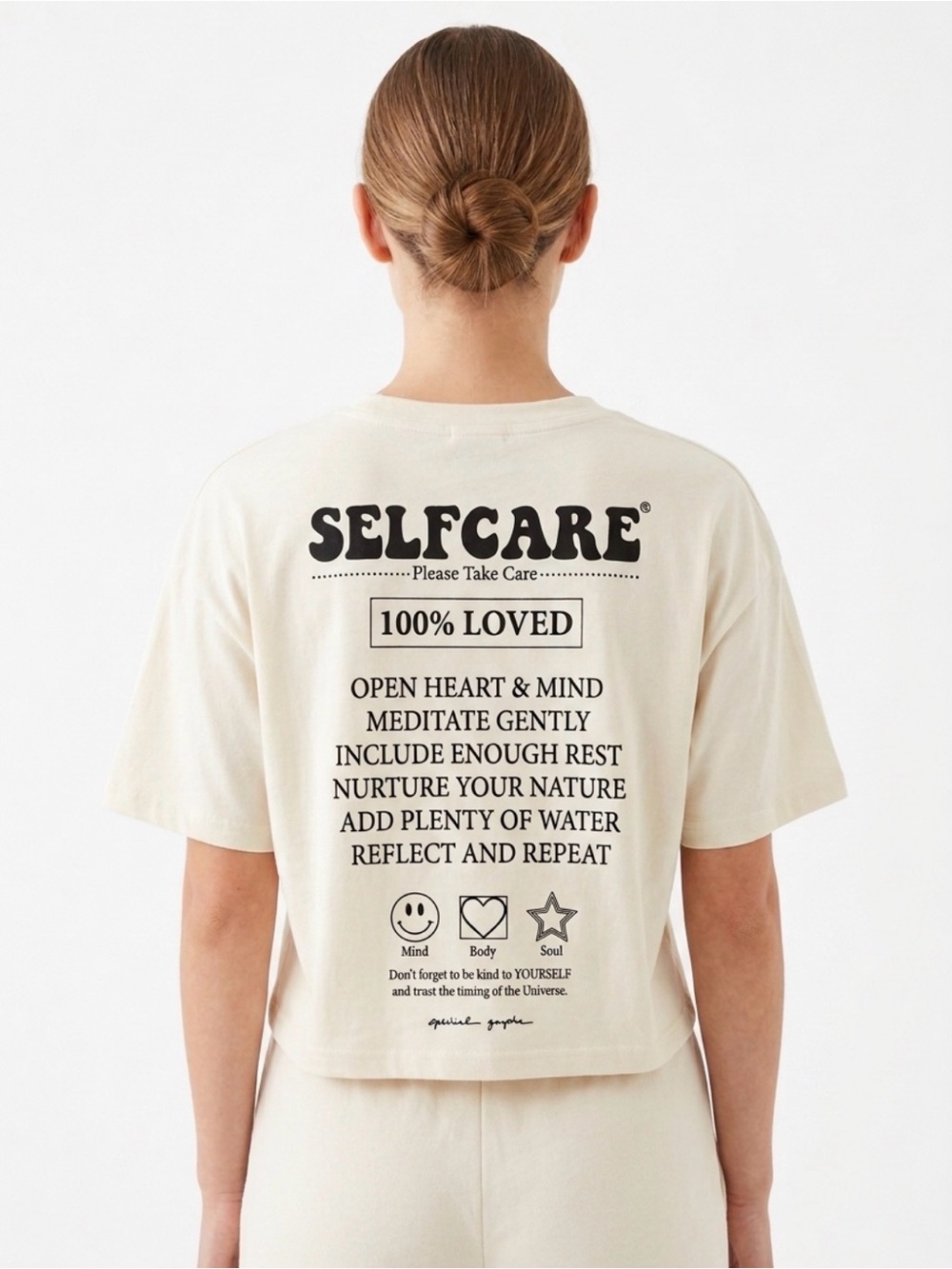 Spiritual Gangster Selfcare Graphic Crop Tee - Cream -  S